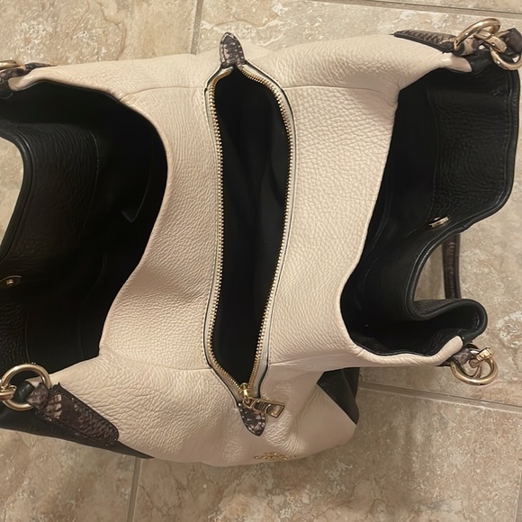 black, cream, and snakeskin coach purse!